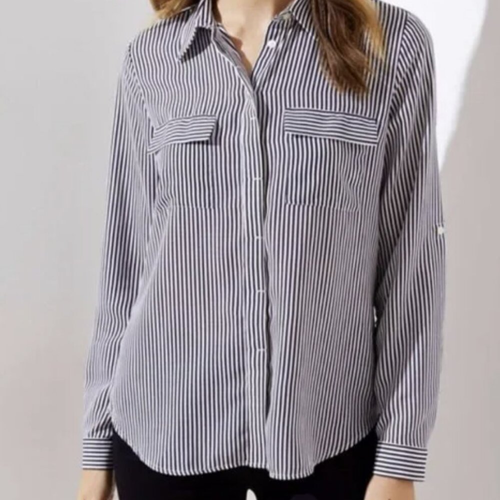 Loft Classic Striped Button Down Blouse - image 1